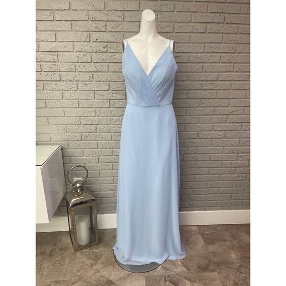 Jasmine Bridesmaids Light Blue Spaghetti Strap Chiffon Gown Size 8 NWT - Picture 1 of 10